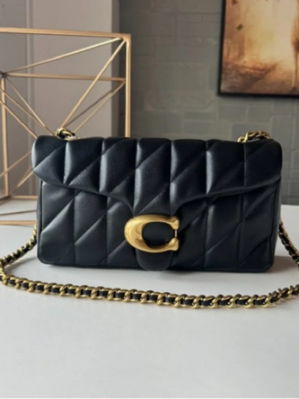 Coach Black Quilted Leather Shoulder Bag with Gold 'C' Chain Strap